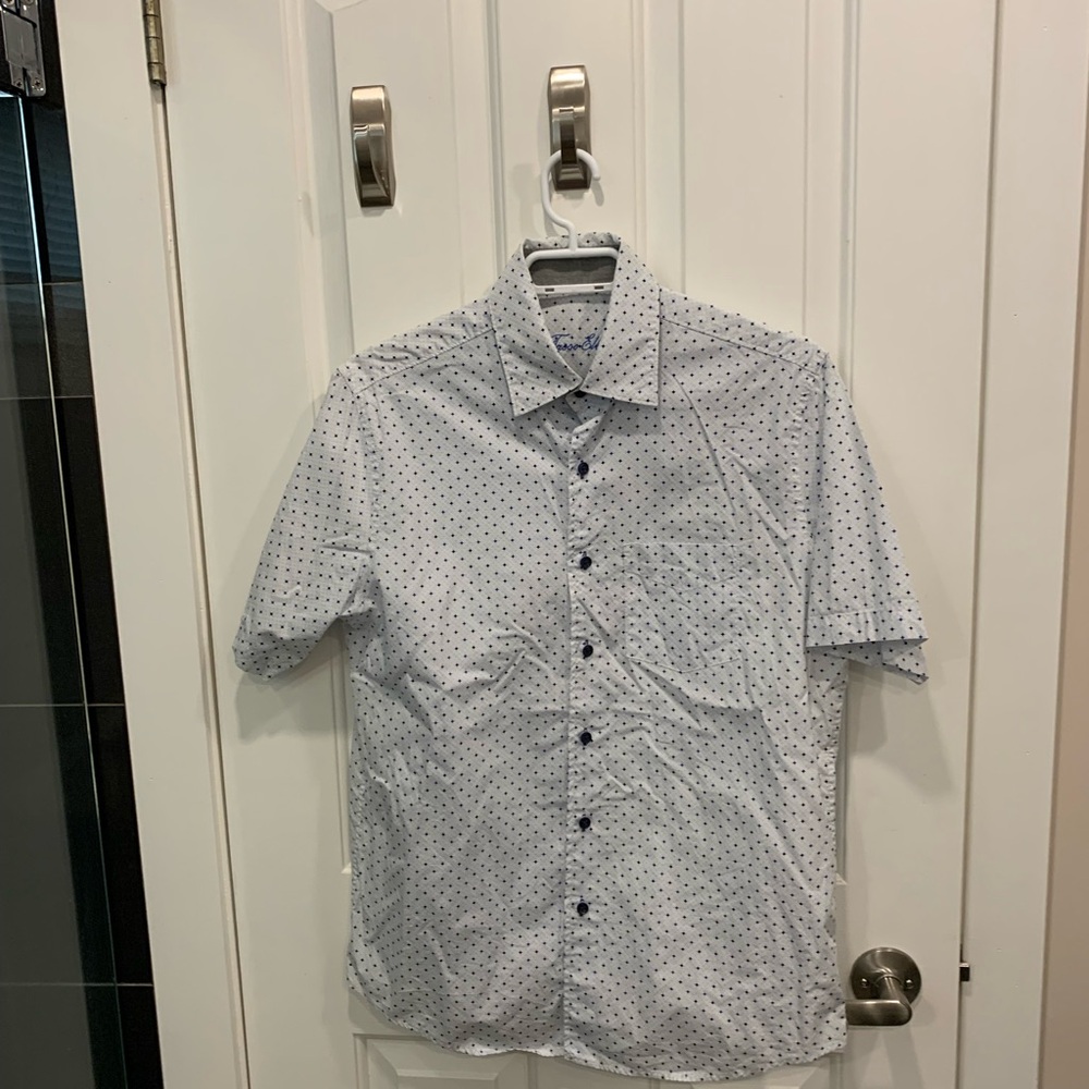 Tasso Elba White Shirt with Blue Dots